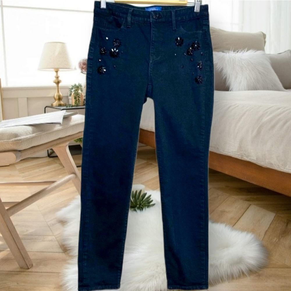 TALBOTS FLAWLESS LIMITED EDITION HIGH MID RISE SLIM ANKLE BLACK SEQUINED JEANS 4 - Picture 3 of 13